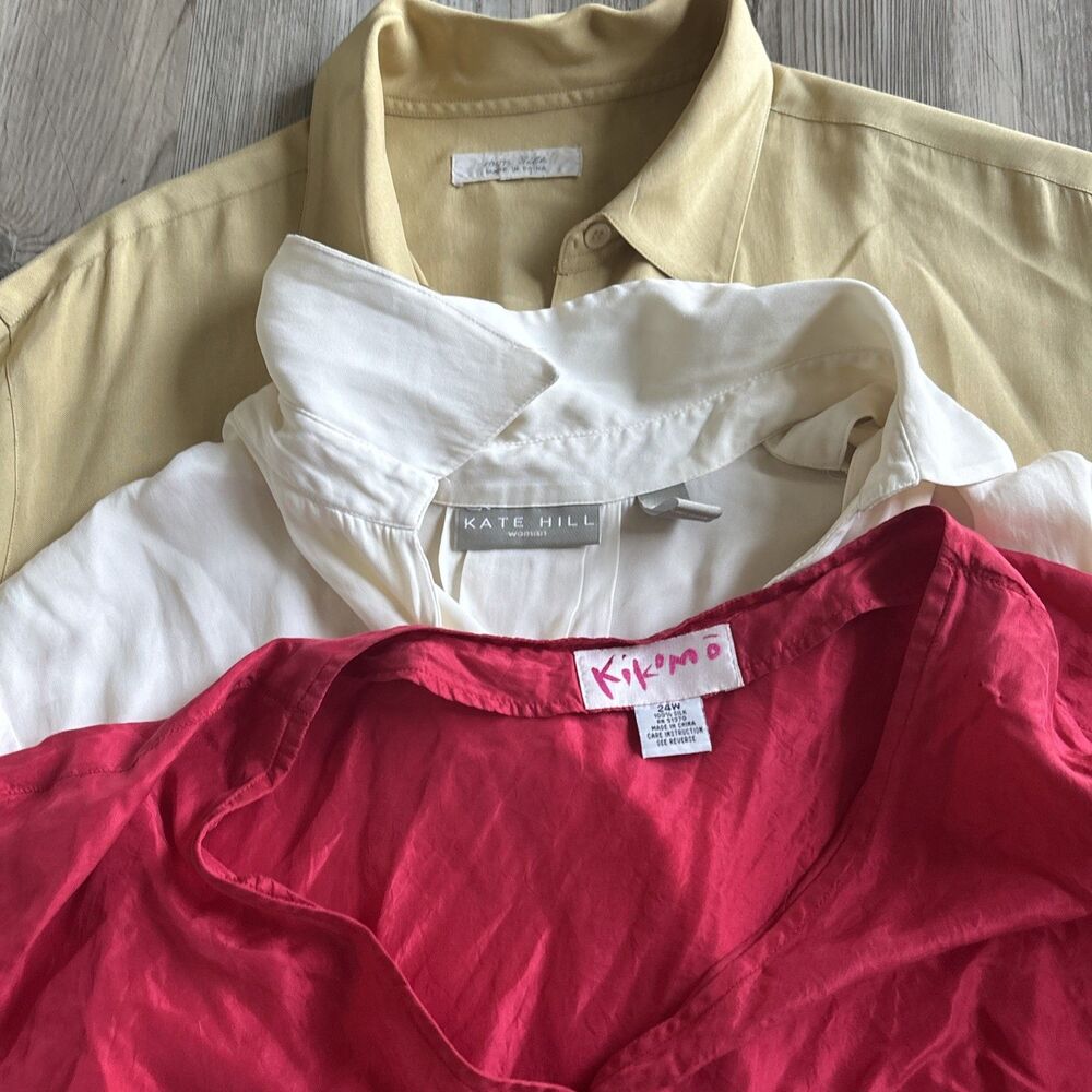 Bundle Of Plus Size 100% Silk Tops Button Down - Flawed Size 22-24